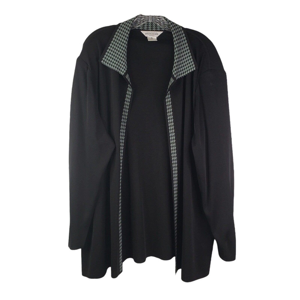 Misook Womens Long Line Jacket Sweater Cardigan Size 2X Black Long Sleeve